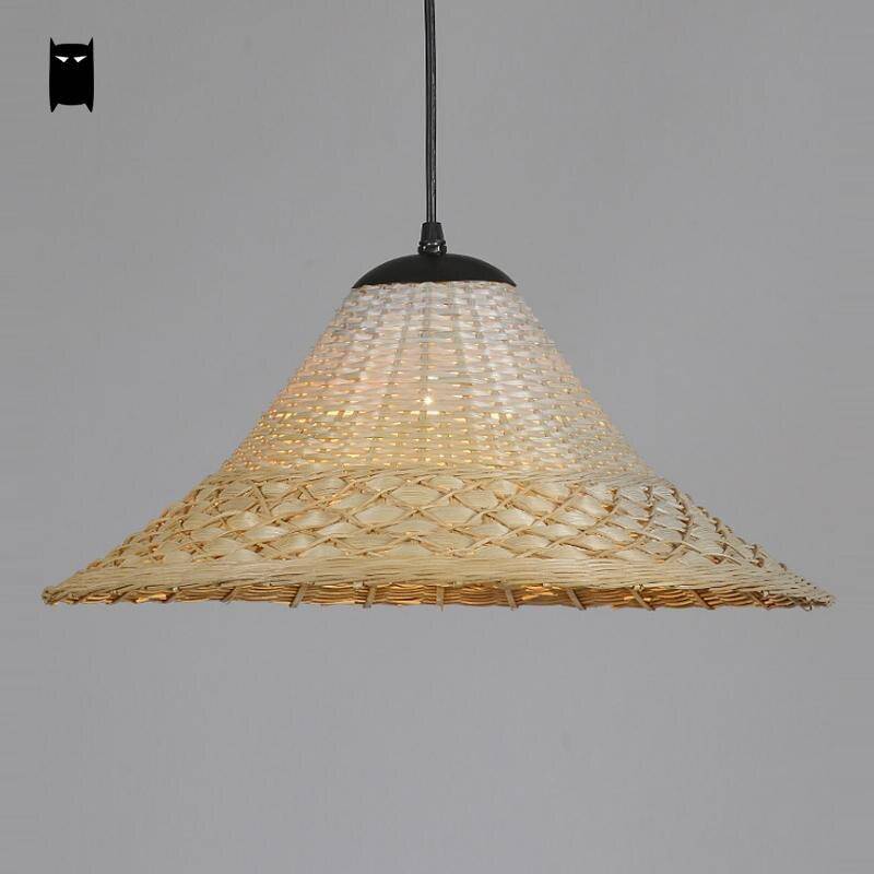 Suspension rustique LED avec abat-jour en rotin