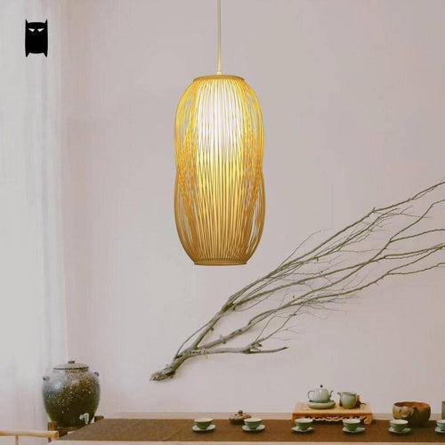 Suspension à LED arrondie avec tiges en rotin Shade - vue 2 sur 2