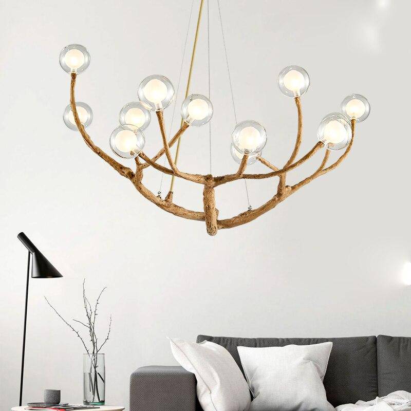 Lustre design moderne en forme de branches d'arbres avec plusieurs lampes LED