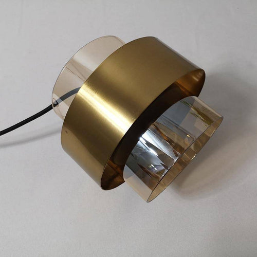 Suspension design LED avec cylindre en verre et metal doré - vue 6 sur 9