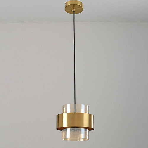 Suspension design LED avec cylindre en verre et metal doré - vue 8 sur 9