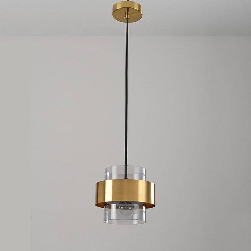 Suspension design LED avec cylindre en verre et metal doré - vue 7 sur 9