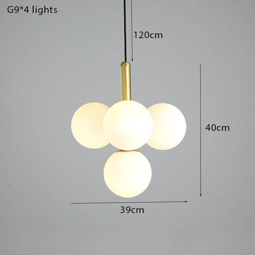 Suspension design LED avec cylindre doré et plusieurs boules en verres Fly - vue 7 sur 7