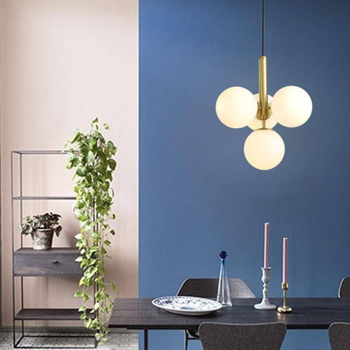 Suspension design LED avec cylindre doré et plusieurs boules en verres Fly - vue 5 sur 7