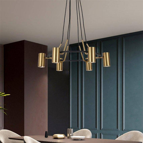 Lustre moderne et design LED avec cercle noir et spots dorés - vue 5 sur 6
