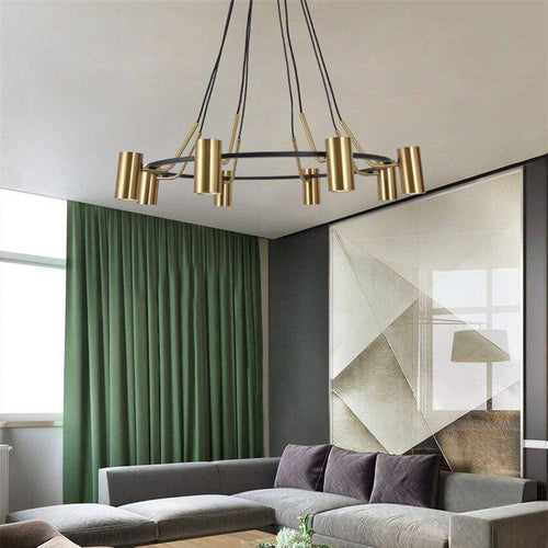 Lustre moderne et design LED avec cercle noir et spots dorés - vue 4 sur 6