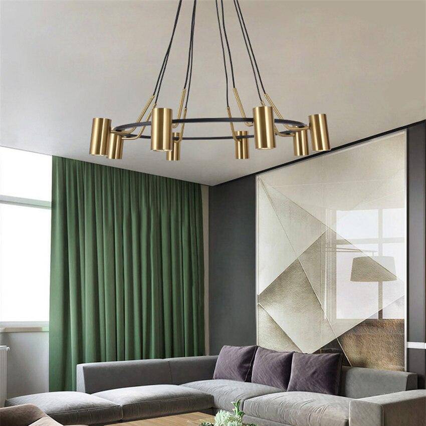 Lustre moderne et design LED avec cercle noir et spots dorés - vue 3 sur 6
