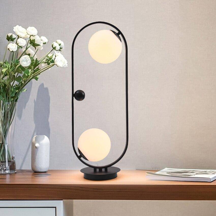 Lampe de chevet design à LED avec anneau métal et boules en verre Loft - vue 2 sur 12
