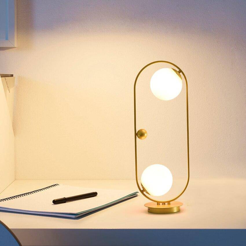 Lampe de chevet design à LED avec anneau métal et boules en verre Loft - vue 5 sur 12