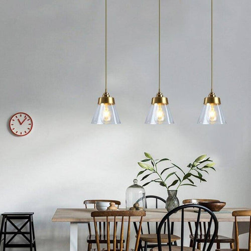 Suspension design LED dorée et abat-jour en verre luxury - vue 2 sur 8