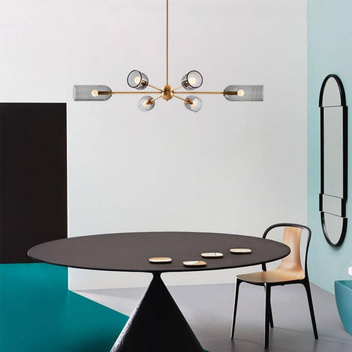 Lustre design doré et abat-jour en verre fumé Hotel - vue 3 sur 9