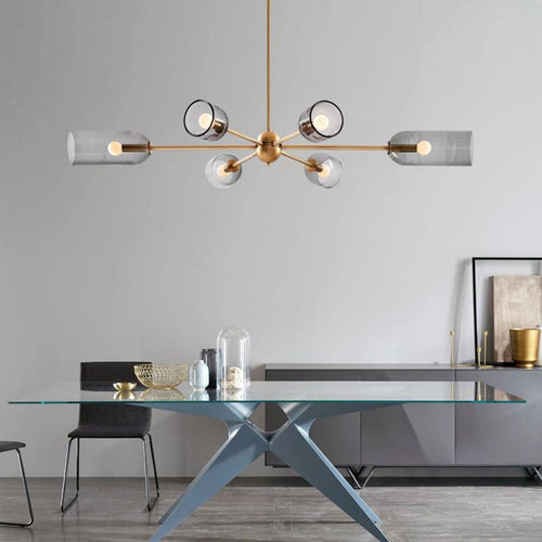 Lustre design doré et abat-jour en verre fumé Hotel - vue 6 sur 9