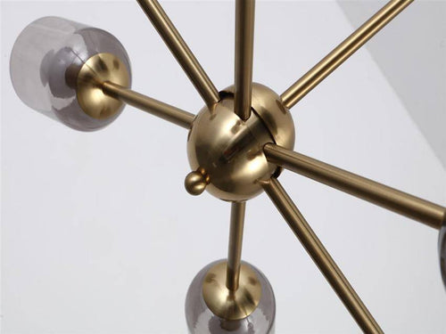Lustre design doré et abat-jour en verre fumé Hotel - vue 5 sur 9