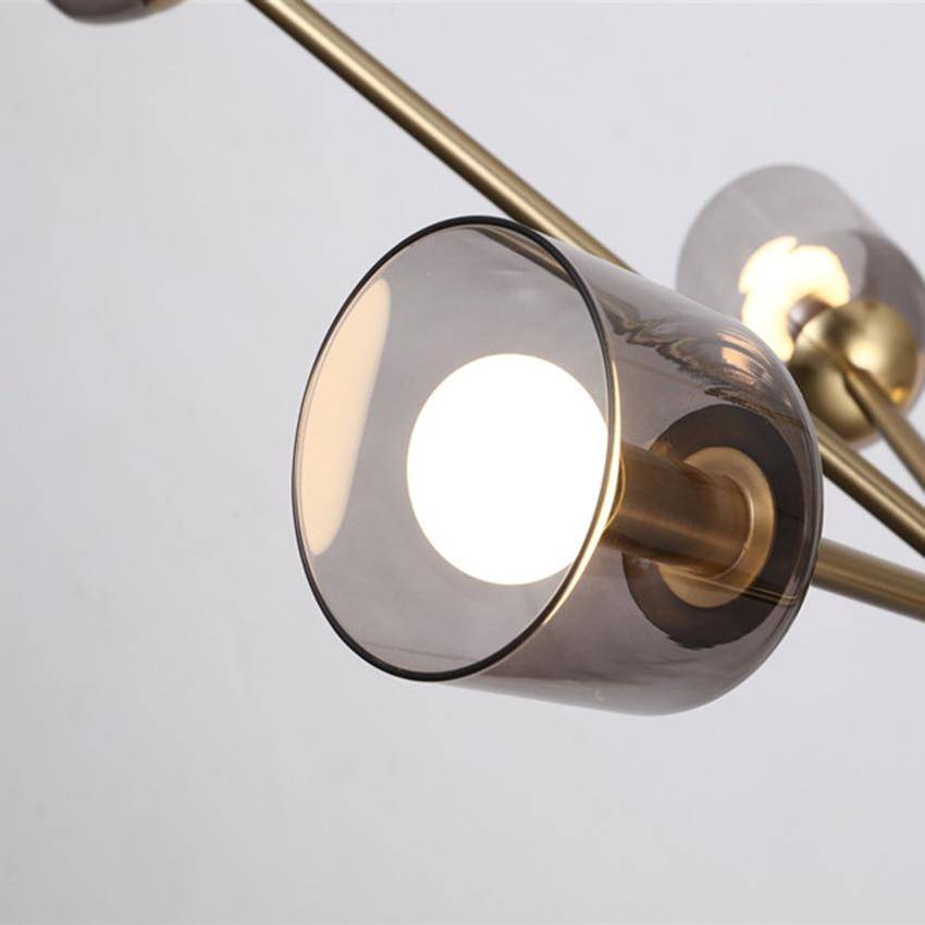 Lustre design doré et abat-jour en verre fumé Hotel - vue 4 sur 9