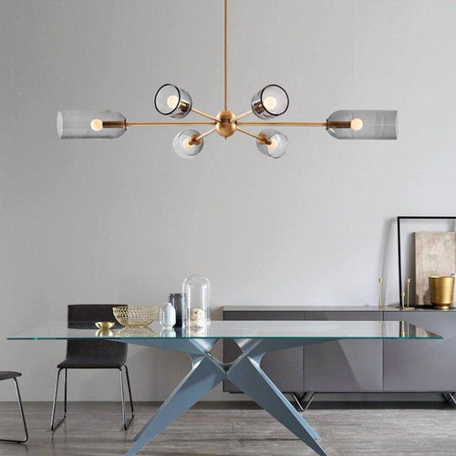 Lustre design doré et abat-jour en verre fumé Hotel - vue 8 sur 9