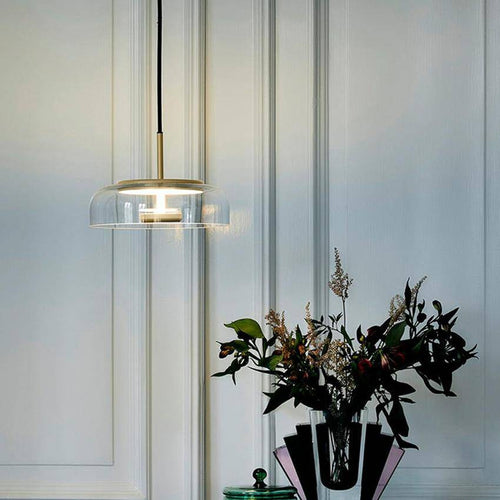 Suspension design en verre fumé et tige dorée Amber - vue 4 sur 12