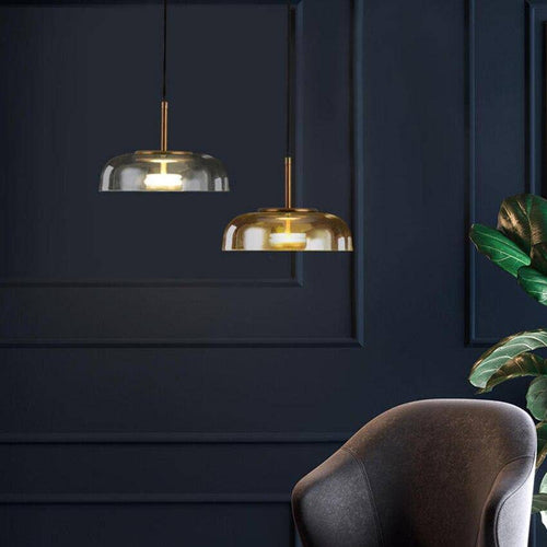 Suspension design en verre fumé et tige dorée Amber - vue 5 sur 12