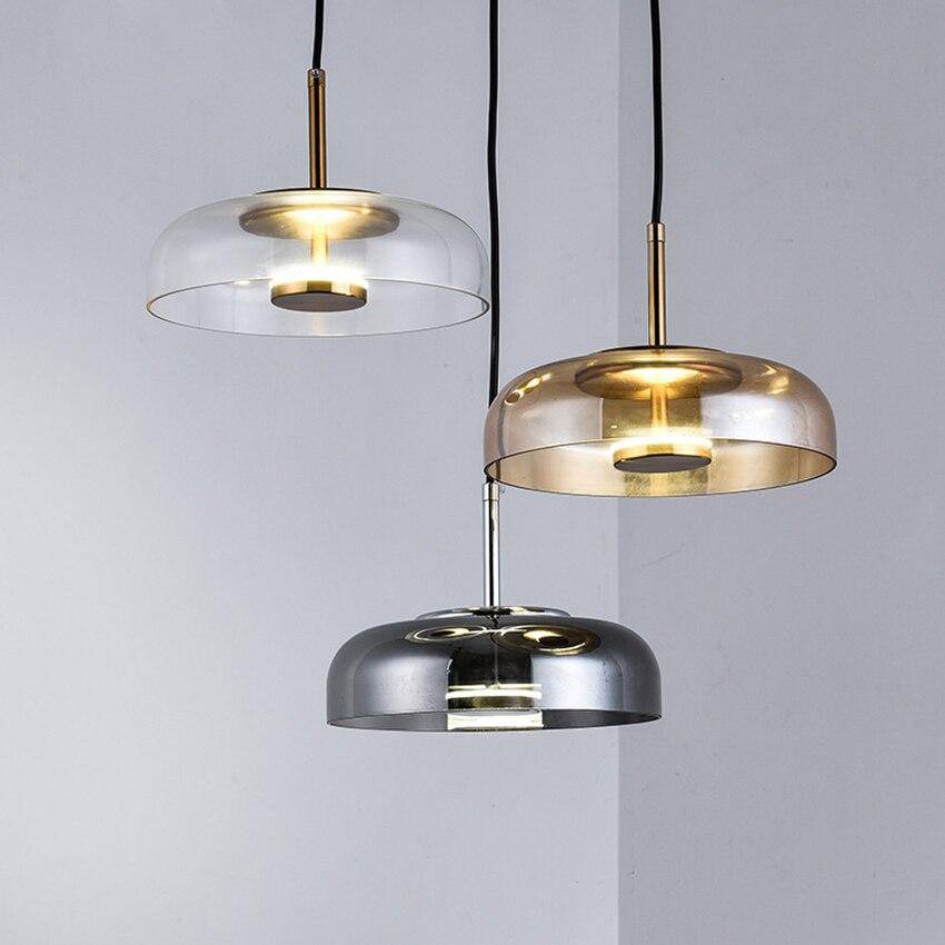 Suspension design en verre fumé et tige dorée Amber - vue 7 sur 12