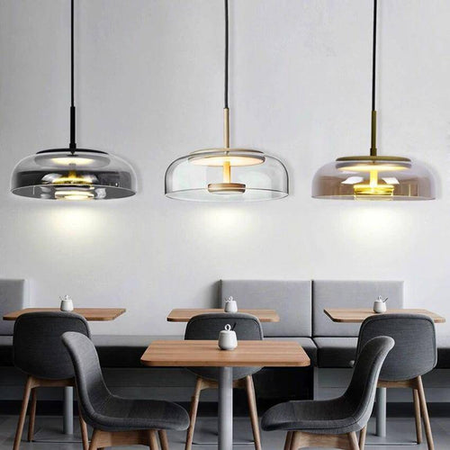 Suspension design en verre fumé et tige dorée Amber - vue 3 sur 12