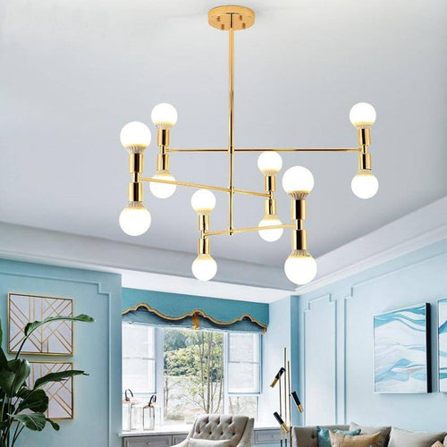 Lustre design en métal doré et lampes en boule - vue 3 sur 5