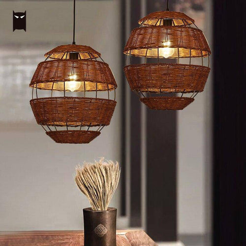 Suspension rustique LED en forme d'oeuf en rotin Rata - vue 3 sur 4