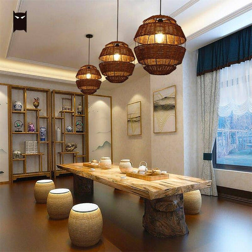 Suspension rustique LED en forme d'oeuf en rotin Rata - vue 5 sur 4