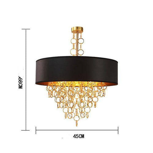 Lustre moderne avec abat-jour rond noir et détails dorés - vue 4 sur 7