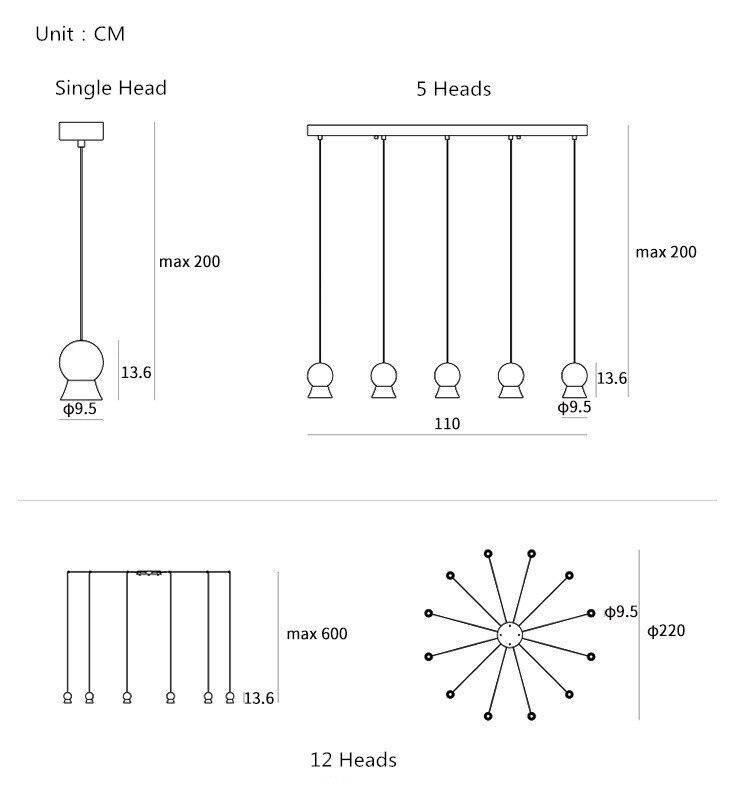 Suspension et lustre design à LED avec boule en verre et support dorée - vue 8 sur 14