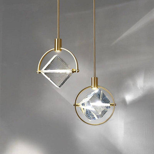 Suspension LED design avec rond doré et cristal de verre Luxury - vue 3 sur 6