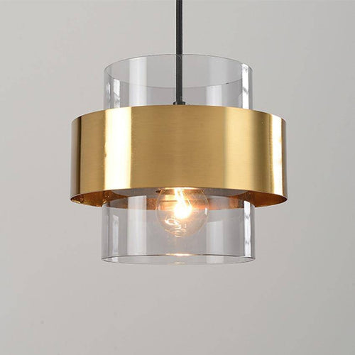 Suspension design LED avec cylindre en verre et metal doré - vue 5 sur 9