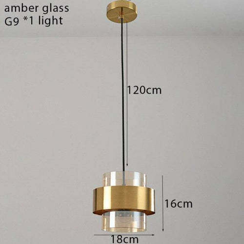 Suspension design LED avec cylindre en verre et metal doré - vue 9 sur 9