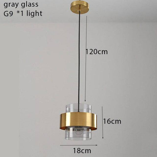 Suspension design LED avec cylindre en verre et metal doré - vue 10 sur 9