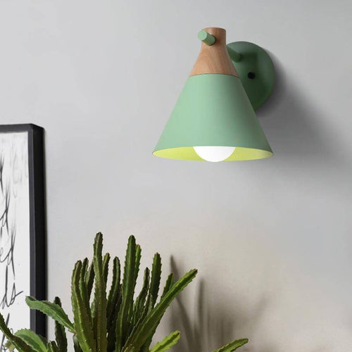 Applique murale moderne à LED en bois avec abat-jour coloré Macaron - vue 8 sur 12