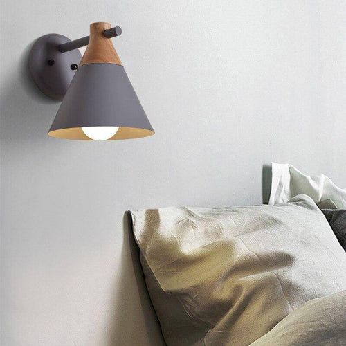 Applique murale moderne à LED en bois avec abat-jour coloré Macaron - vue 7 sur 12