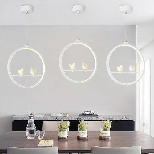 Suspension LED moderne rond avec oiseaux (noir ou blanc) - vue 4 sur 10