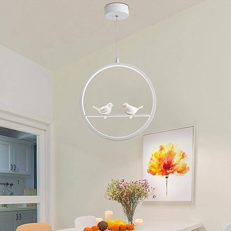 Suspension LED moderne rond avec oiseaux (noir ou blanc) - vue 4 sur 10