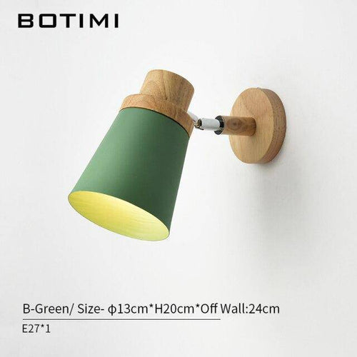 Applique murale moderne LED en bois avec abat-jour en tissu coloré - vue 8 sur 11