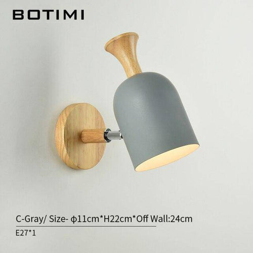 Applique murale moderne LED en bois avec abat-jour en tissu coloré - vue 9 sur 11