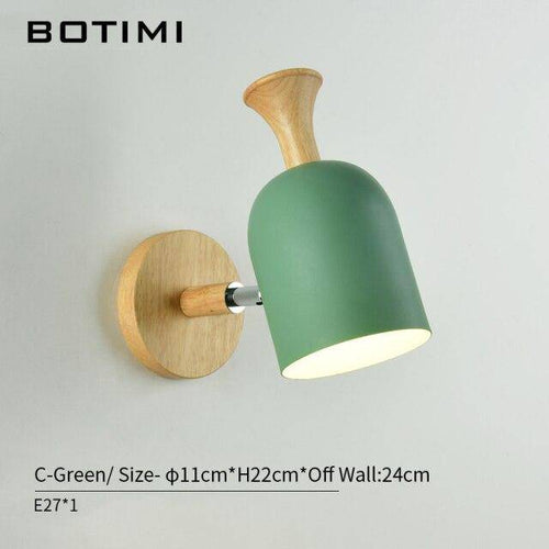 Applique murale moderne LED en bois avec abat-jour en tissu coloré - vue 6 sur 11