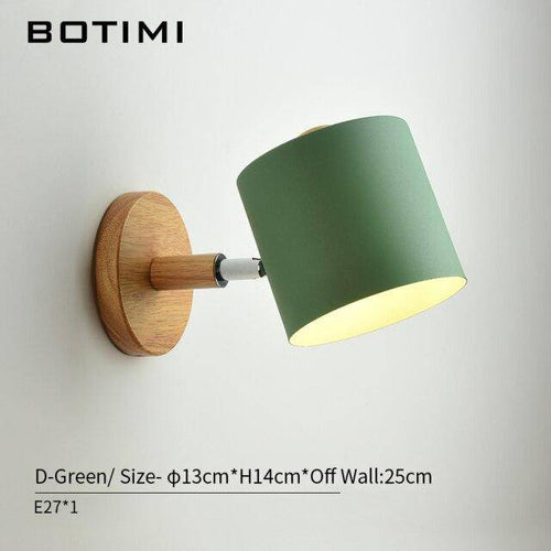 Applique murale moderne LED en bois avec abat-jour en tissu coloré - vue 5 sur 11