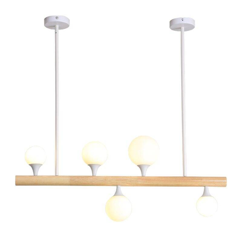 Lustre scandinave LED allongé en bois et boules en verre - vue 5 sur 5