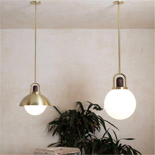 Suspension design LED boule en verre et métal doré style wood - vue 3 sur 5