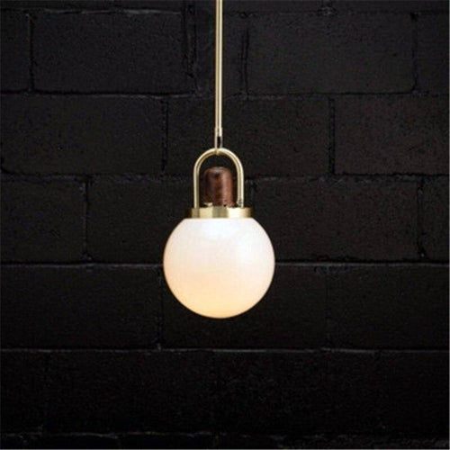 Suspension design LED boule en verre et métal doré style wood - vue 6 sur 5