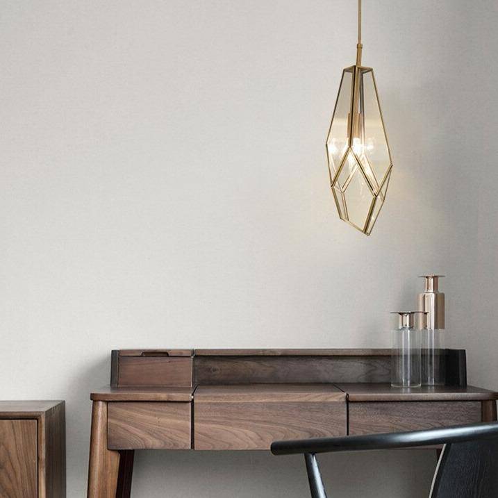 Suspension design dorée en métal et verre de plusieurs formes - vue 5 sur 9