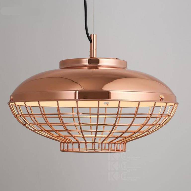 Suspension chromé style cuivre en cage Vintage - vue 3 sur 5