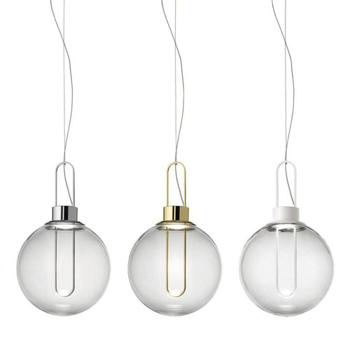 Suspension design boule de verre et socle chromé - vue 4 sur 10