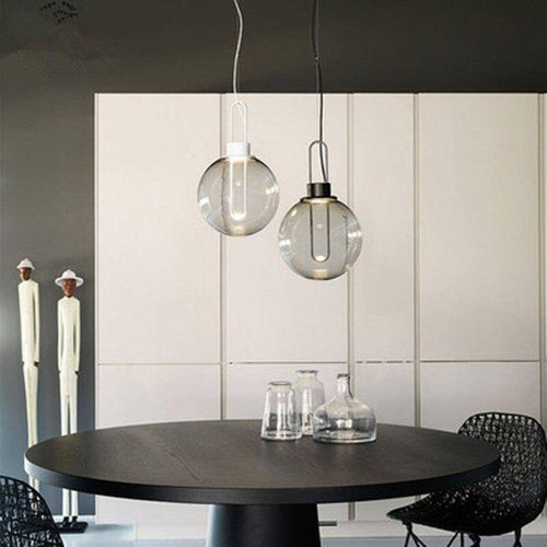 Suspension design boule de verre et socle chromé - vue 5 sur 10