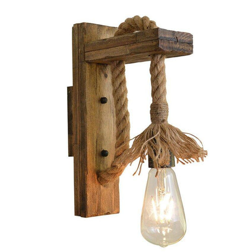 Applique murale rustique LED en bois avec cordage rétro - vue 5 sur 5