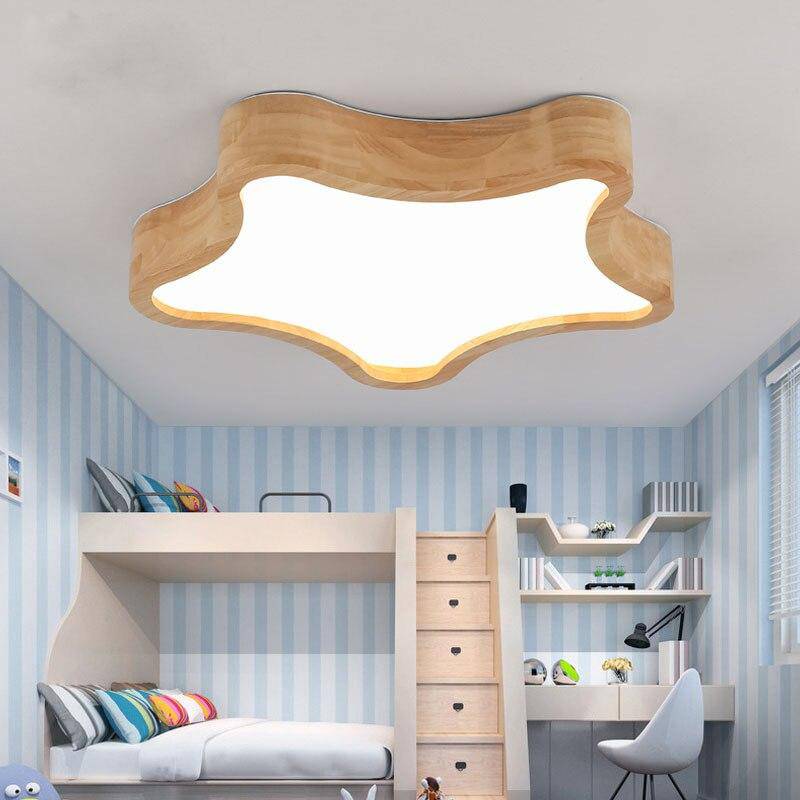 Plafonnier moderne LED en bois style petite étoile Luster - vue 2 sur 3
