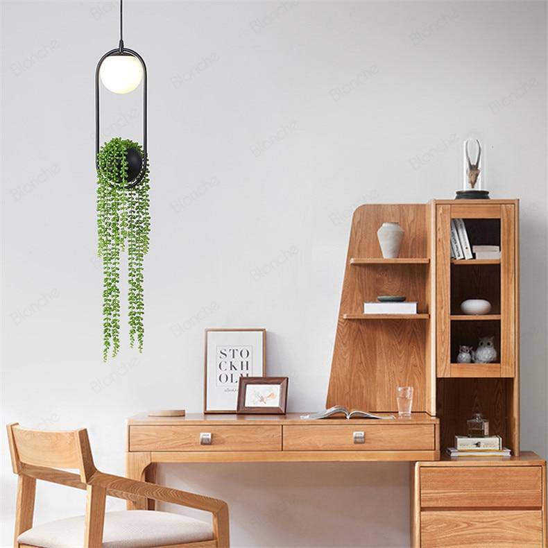 Suspension design LED avec boule en verre et fleurs suspendues - vue 3 sur 7